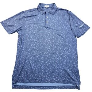 Peter Millar Polo Shirt Mens Large Blue Hammerhead Shark Print Summer Comfort